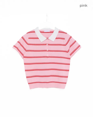 Border Color Slim Fit Short Sleeve Knit