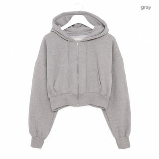 Basic Cropped Hooded Zip-Up