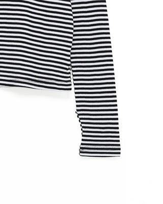 Striped half-turtleneck cut and sew
