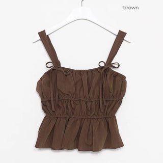 Ribbon detail shirred camisole