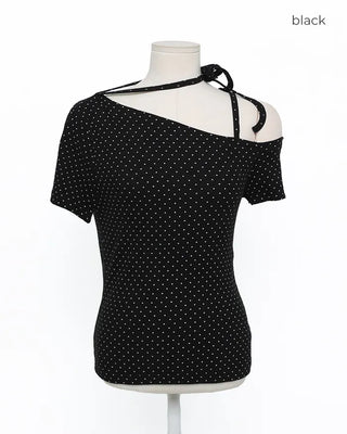 Polka Dot Strap One-Shoulder T-Shirt