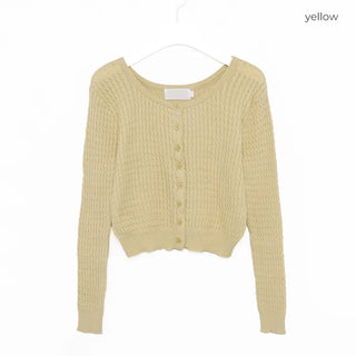 Round neck cable knit cardigan