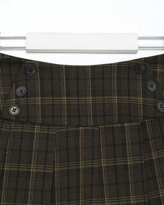 Checkered button pleated mini skirt