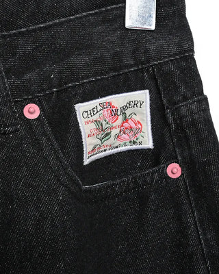 Rose Patch Pink Hip Stitch Denim Pants