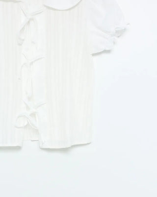 Round collar ribbon detail blouse