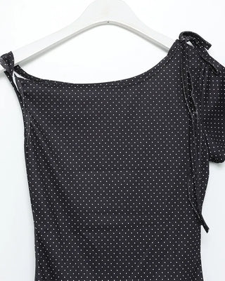 Boat neck polka dot ribbon blouse