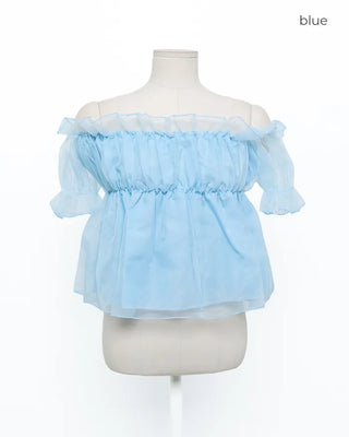 Organza Shirred Off-Shoulder Blouse