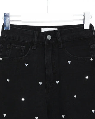 Heart-patterned denim pants