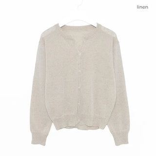 Linen blend round neck cardigan