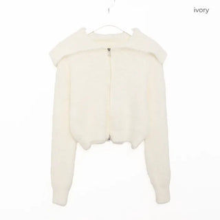 Angora Texture Color Zipper Cardigan