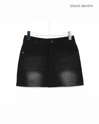 Washed denim mini skirt