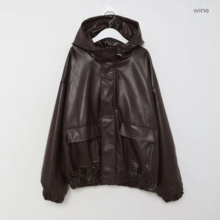 Leather hooded pocket jacket