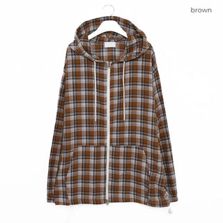 (Unisex) Check Hooded Zip-Up