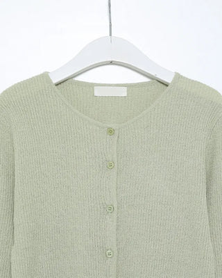 Ribbed Round Neck Slim Cardigan