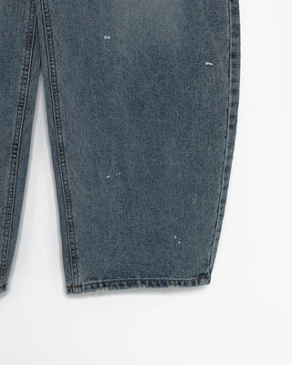 Studded distressed hem balloon denim pants
