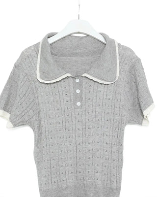 Lace Collar Point Short-Sleeve Knit