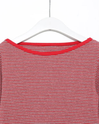 Border Slash Neck Cropped Sleeve T-Shirt