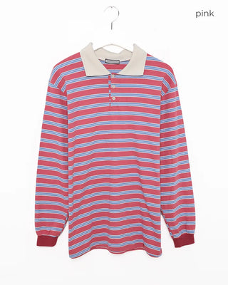 (Unisex) Multi-stripe Long Polo T-shirt