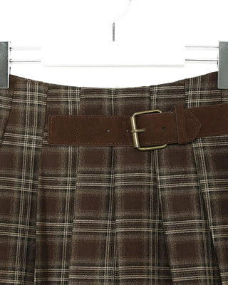 Square belt check pleated mini skirt