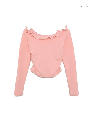 Frilled off-shoulder cropped t-shirt