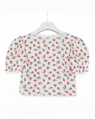 Flower Button Cropped T-Shirt