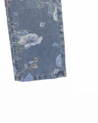 Flower pattern denim pants