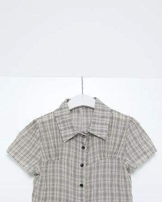 Chest Shirring Check Short-Sleeve Shirt