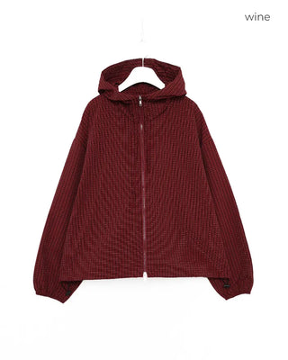 (Unisex) Fluff Check Double Zip Hooded Windbreaker
