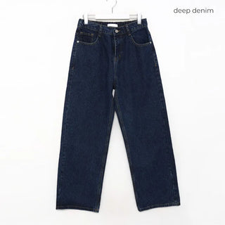 Wide-leg denim pants with elastic waistband