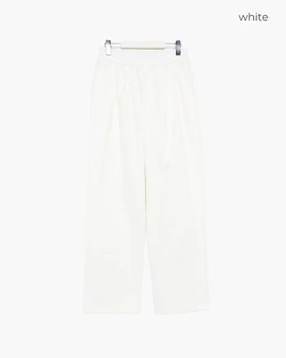 Elastic waistband, two-pleat wide-leg pants