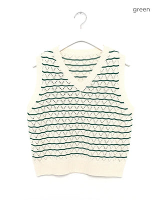 Openwork striped V-neck vest