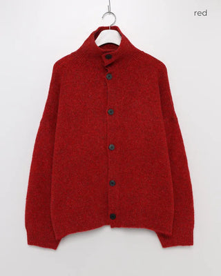 Polo collar multi-knit cardigan