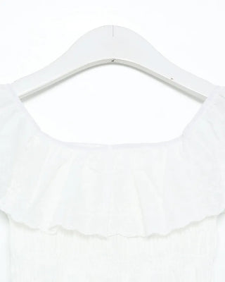 Smoked Frill Off-Shoulder Blouse