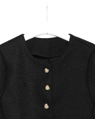 Heart gold button short-sleeved tweed jacket