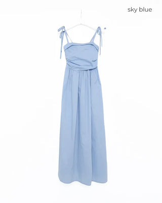 Side-tucked flared long dress