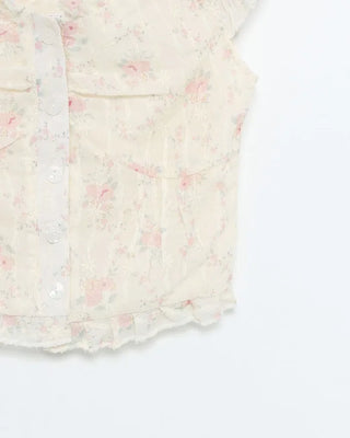 Frill puff sleeve short-sleeved blouse