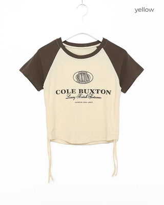 String lettering raglan short-sleeved T-shirt