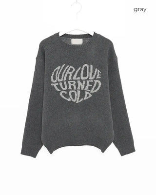 (Unisex) Heart Lettering Round Neck Knit