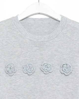 Flower detail short-sleeved knit