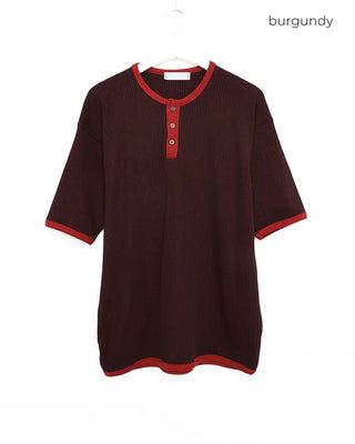 Henley neck waffle knit top