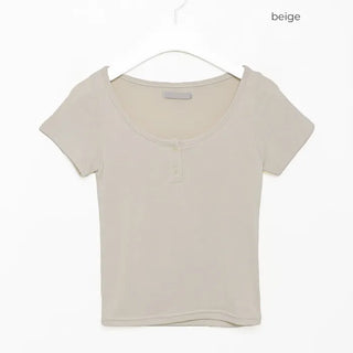 2-button round short-sleeved T-shirt