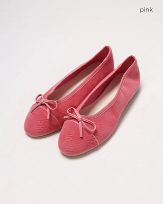 Corduroy color ribbon flat shoes