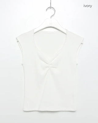 Bust Gathered Lace Heart Neck Ribbed Sleeveless