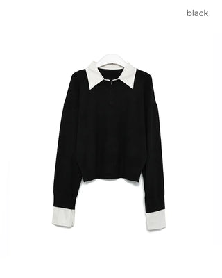 Two-tone simple V-neck knit