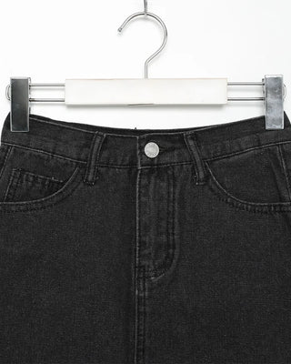 Cut denim mini skirt
