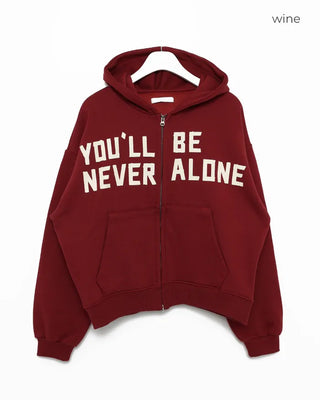 (Unisex) Lettering Double Zip Fleece-Lined Hoodie