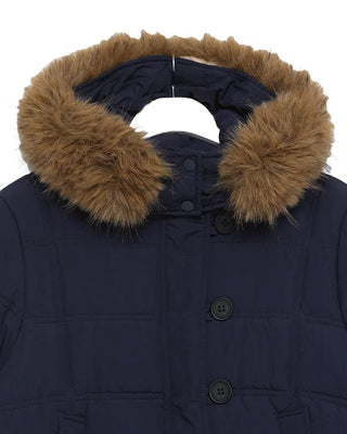 Loop button attached fur hood short down jacket