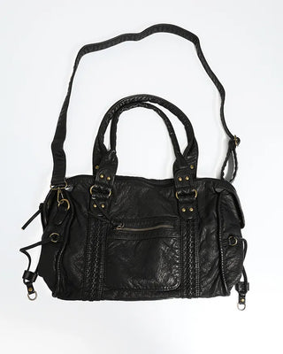 Cable Line Leather Square Boston Bag
