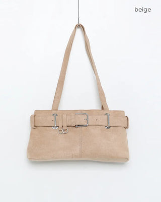 Suede buckle shoulder bag