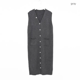 V-neck sleeveless long cardigan dress